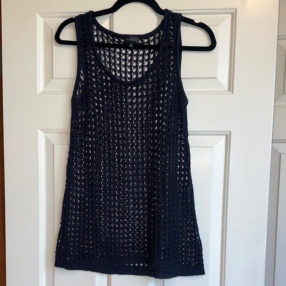 The Limited Navy Blue Crochet Open Knit Tank Top Size S